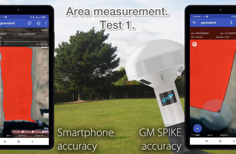 Comparison of field area measurement with GM Spike external GNSS receiver, smartphone, and GNSS RTK device. Test Case.